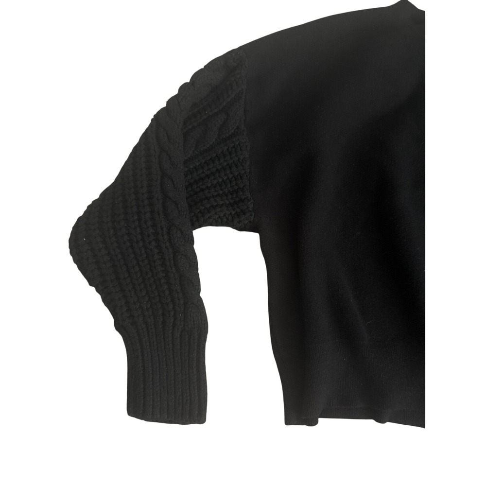 Zara Womens Black Cable Knit Mixed Texture Balloon Sleeve Mock Neck Sweater L - Picture 2 of 4
